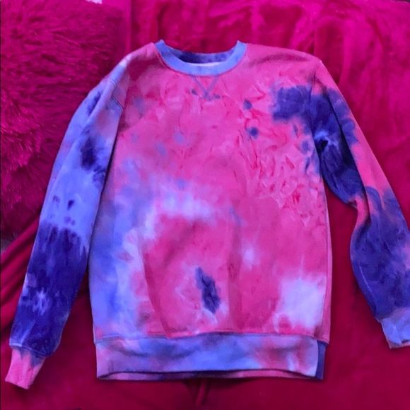 Boyfriend Womens Crewneck Tie-dye Pink Blue Purple White Sweatshirt Hoodie - Picture 1 of 2